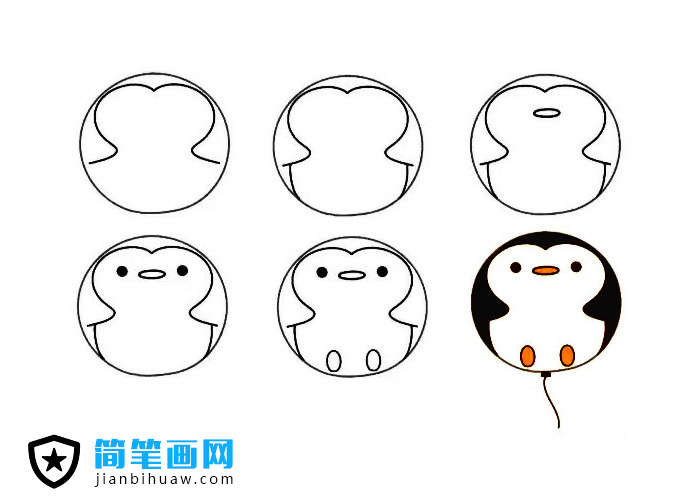 畫一個可愛的動物氣球簡筆畫 -- 企鵝