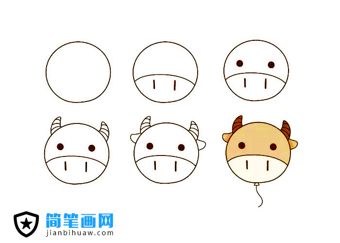 畫一個可愛的動物氣球簡筆畫 -- 小牛