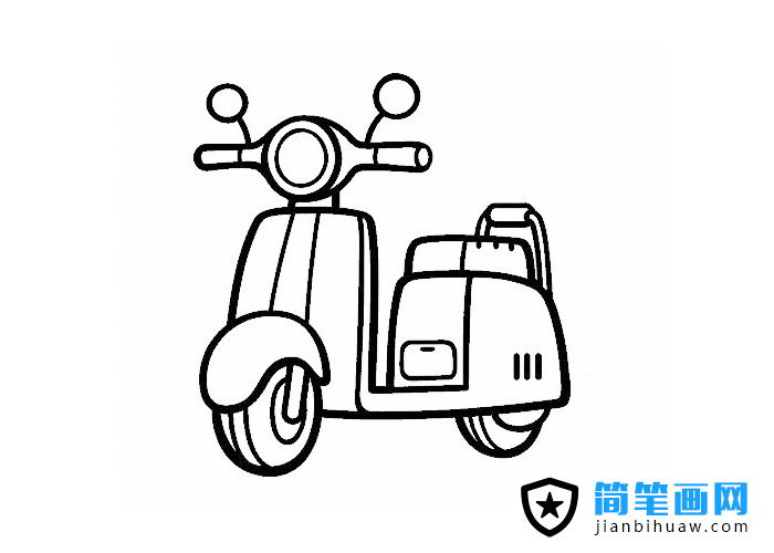 踏板摩托車簡筆畫圖片含上色