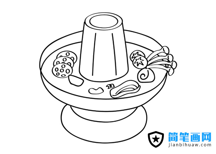 老北京銅火鍋簡筆畫圖片含上色