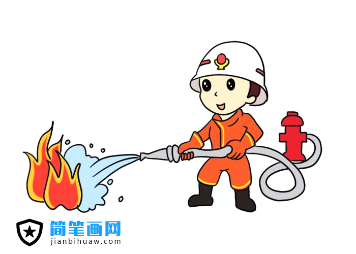 消防員同志正在救火的簡筆畫圖片