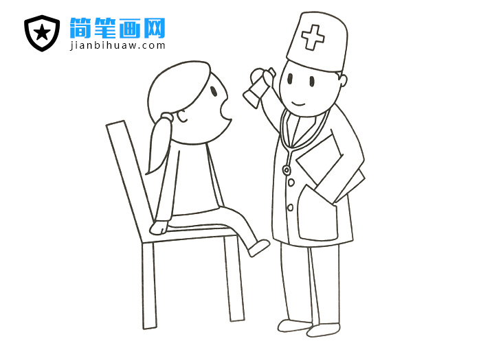 口腔科醫生在給小朋友做檢查的簡筆畫圖片