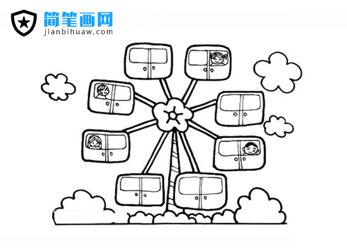 摩天輪卡通簡筆畫圖片含上色