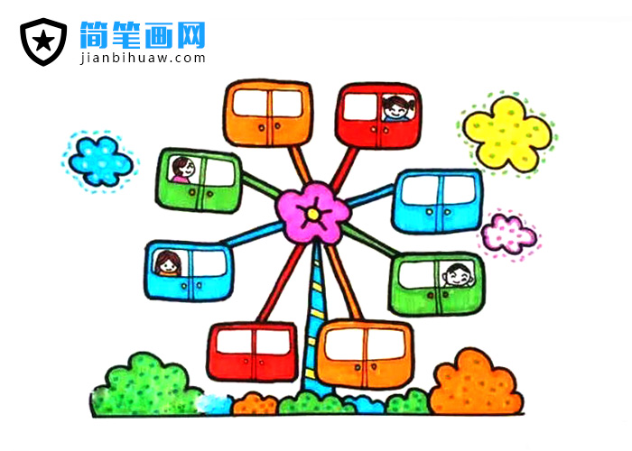 摩天輪卡通簡筆畫圖片含上色