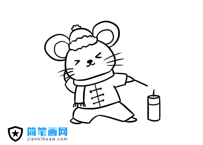 放鞭炮的小老鼠簡筆畫圖片含上色