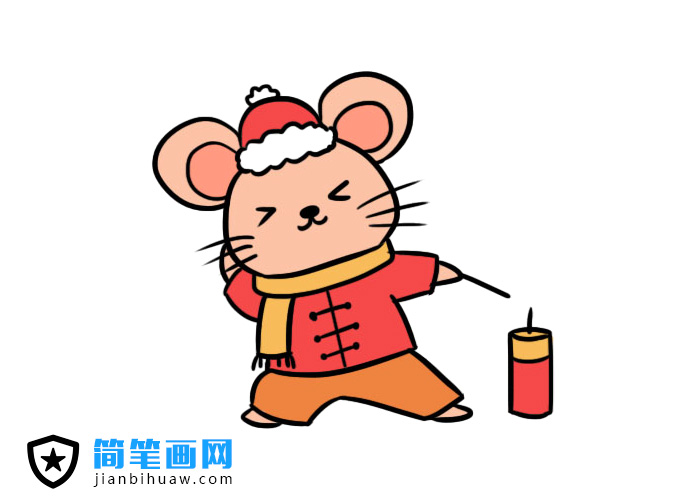 放鞭炮的小老鼠簡筆畫圖片含上色