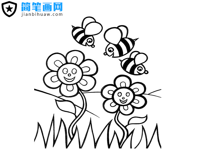 蜜蜂采蜜的簡筆畫圖片
