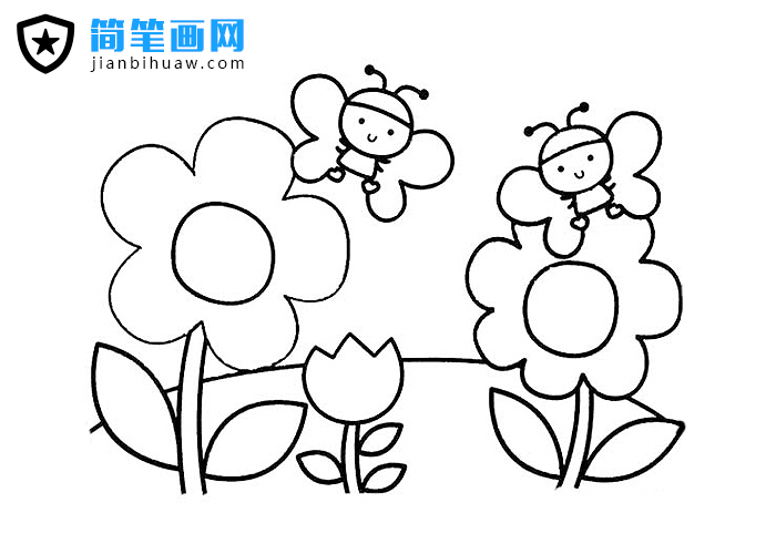 兩只可愛的小蜜蜂采蜜的簡筆畫圖片