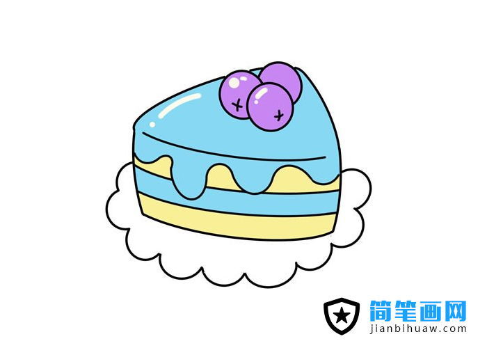 美味藍莓蛋糕簡筆畫圖片含上色