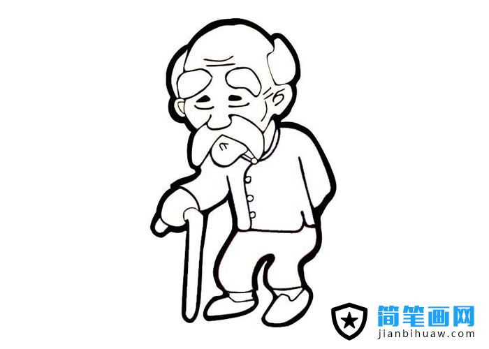 拄著拐杖的老爺爺簡筆畫圖片