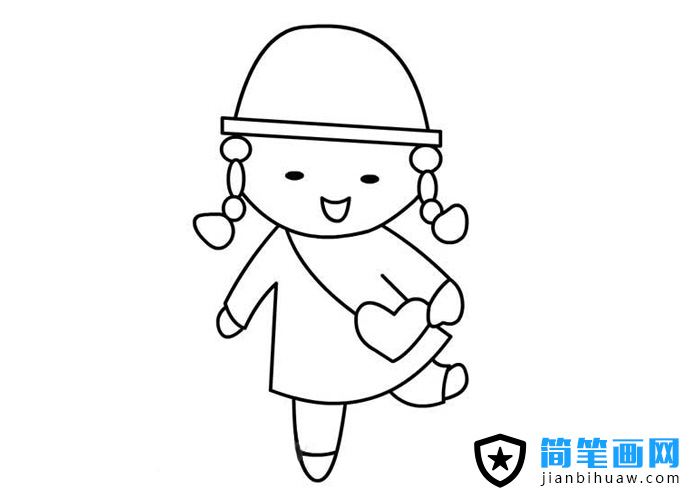 開心的小女孩簡筆畫圖片