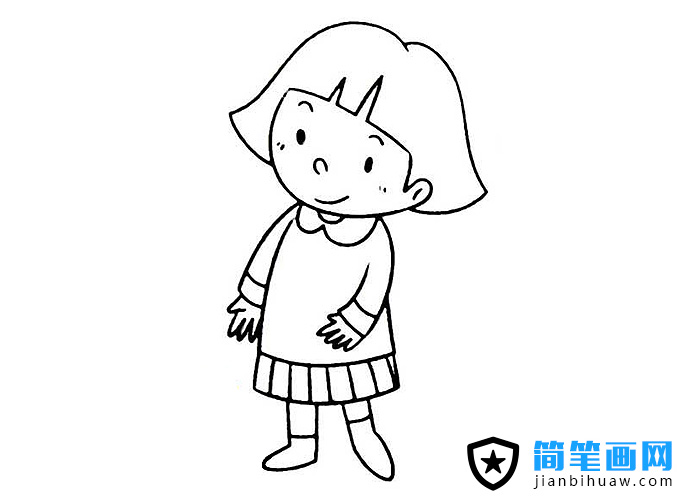 短發小女孩簡筆畫圖片