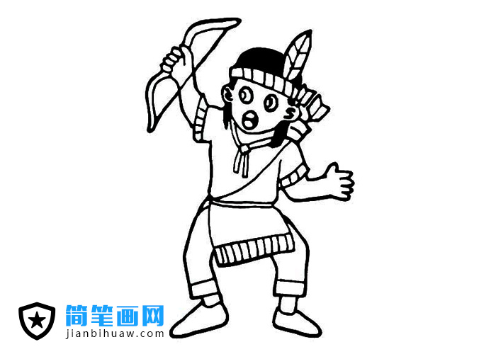 印第安人射箭的簡筆畫圖片
