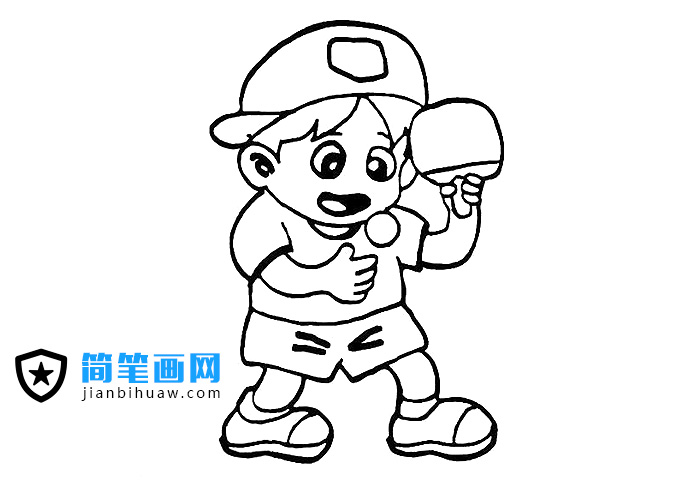 打乒乓球的小男孩簡筆畫圖片