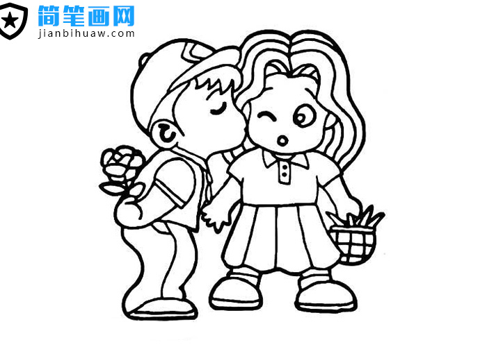 男生親吻女生的簡筆畫圖片