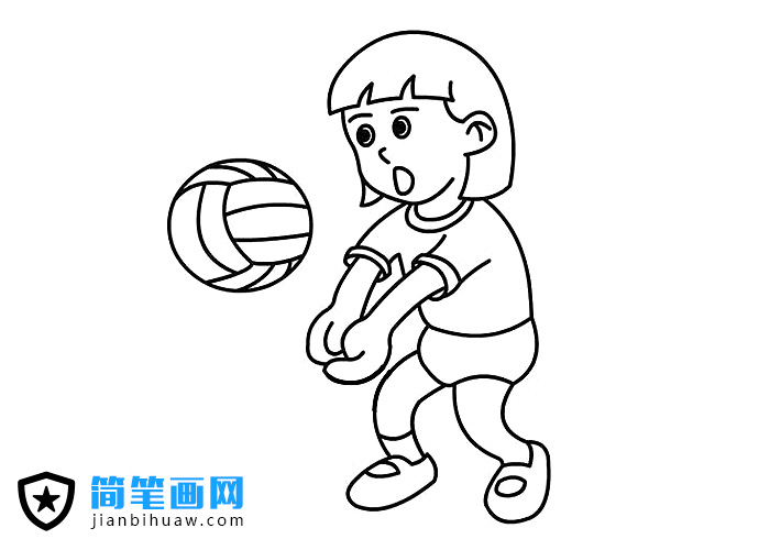 女生在打排球的簡筆畫圖片