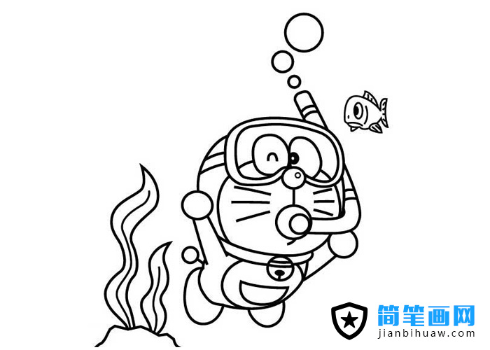 多啦A夢潛水的簡筆畫圖片
