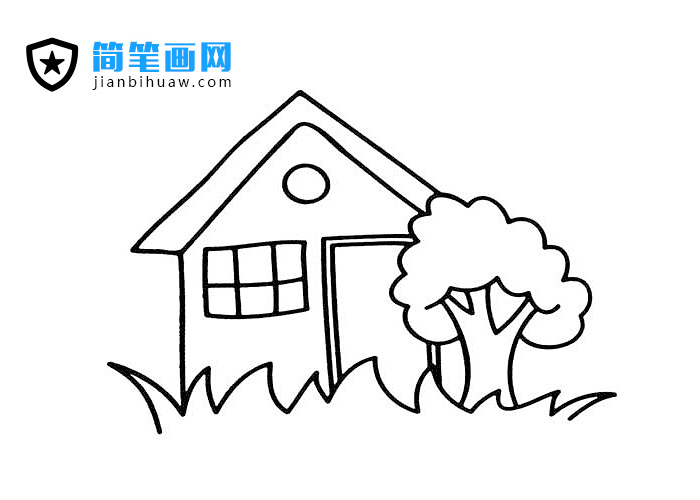 樹木里的小房子簡筆畫圖片