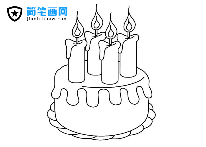 點燃蠟燭的生日蛋糕簡筆畫圖片