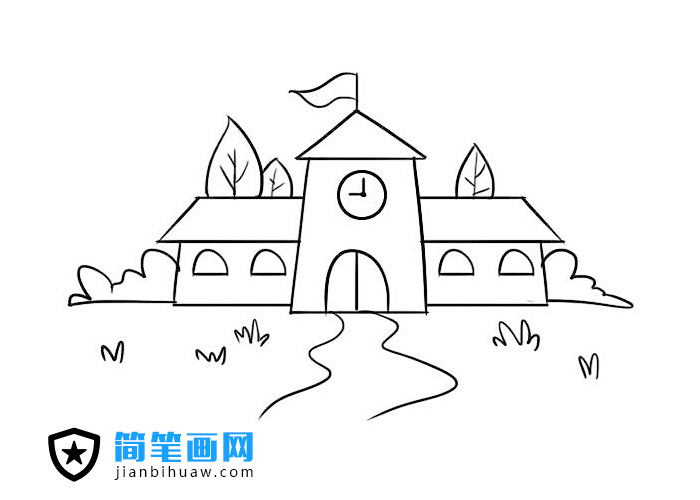 小學學校教學樓簡筆畫圖片含上色