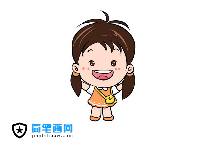 扎雙馬尾的小女孩簡筆畫圖片含彩色