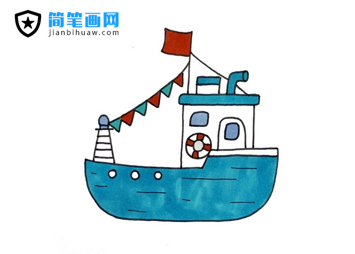 輪船簡筆畫圖片含上色