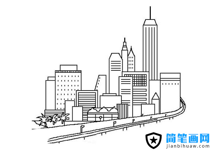 高樓城市簡筆畫圖片