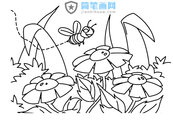 蜜蜂在叢林中采蜜的簡筆畫圖片