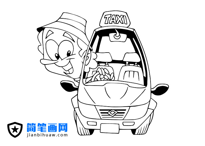 出租車司機開著出租車的簡筆畫圖片