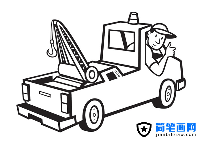 吊車司機開著小吊車的簡筆畫圖片
