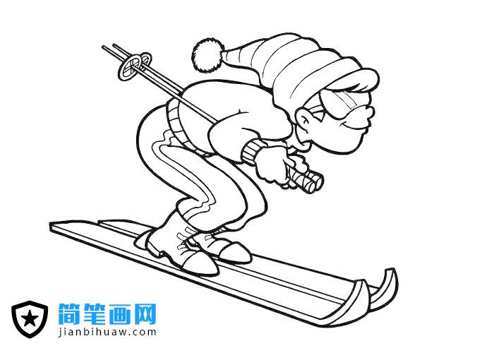 一看就很專業的滑雪運動員簡筆畫圖片