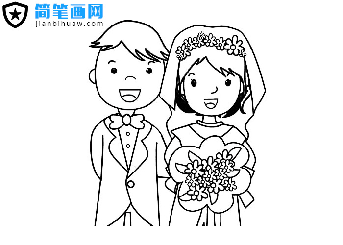兩位新人結婚的簡筆畫圖片