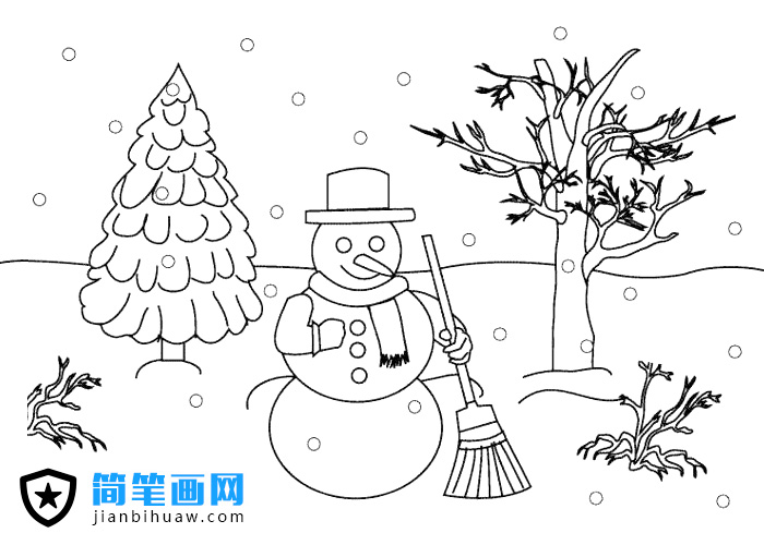 雪人場景簡筆畫圖片