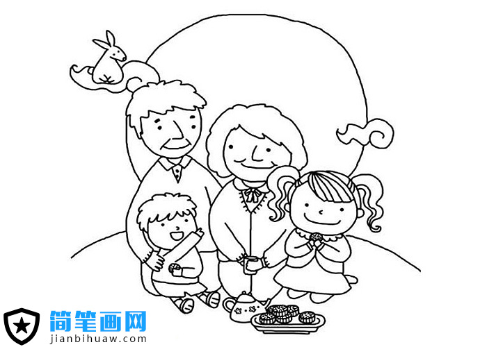 中秋節一家團圓的簡筆畫圖片