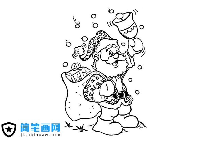 圣誕老人手里搖著鈴鐺的簡筆畫圖片