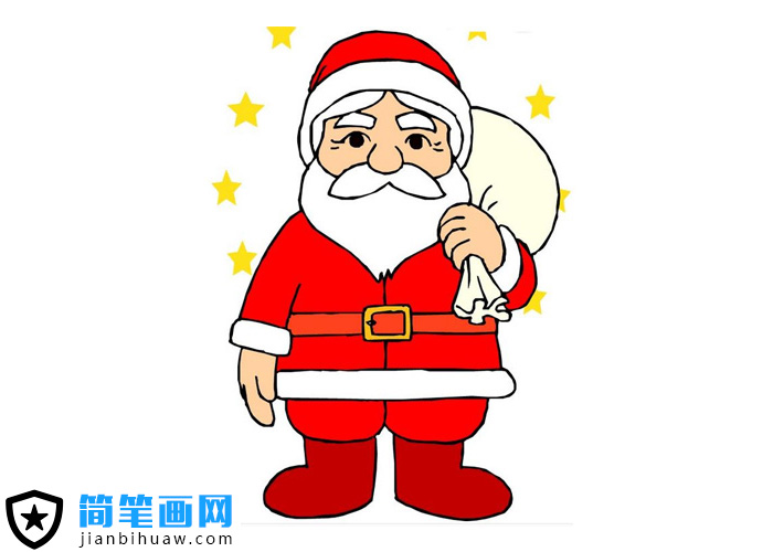 圣誕節到來圣誕老人馱著一袋子禮物的簡筆畫圖片