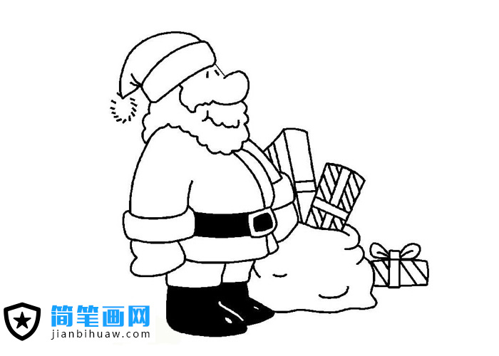 圣誕節圣誕老人送禮物的簡筆畫圖片