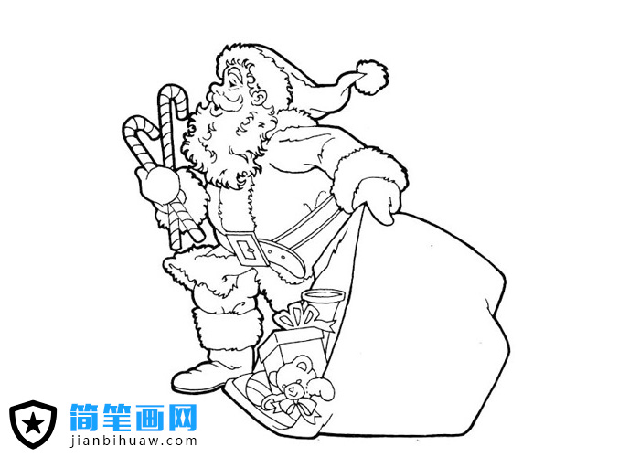 給小朋友們送禮物的圣誕老人簡筆畫圖片